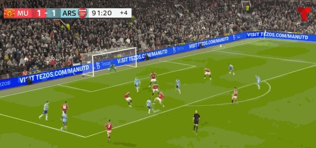 【英超】曼联1比1阿森纳，B费任意球破门，赖斯扳平